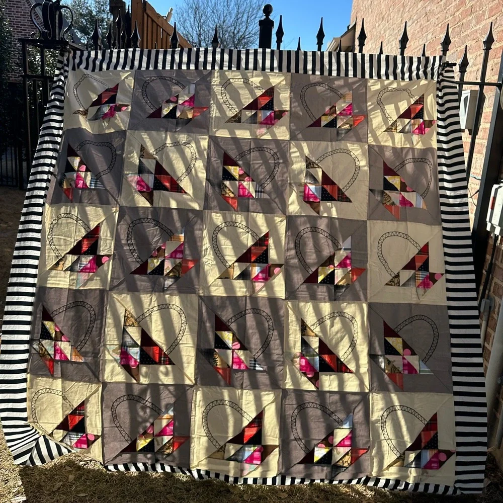 Queen Size Handmade Gray Quilt Top 86”x86”